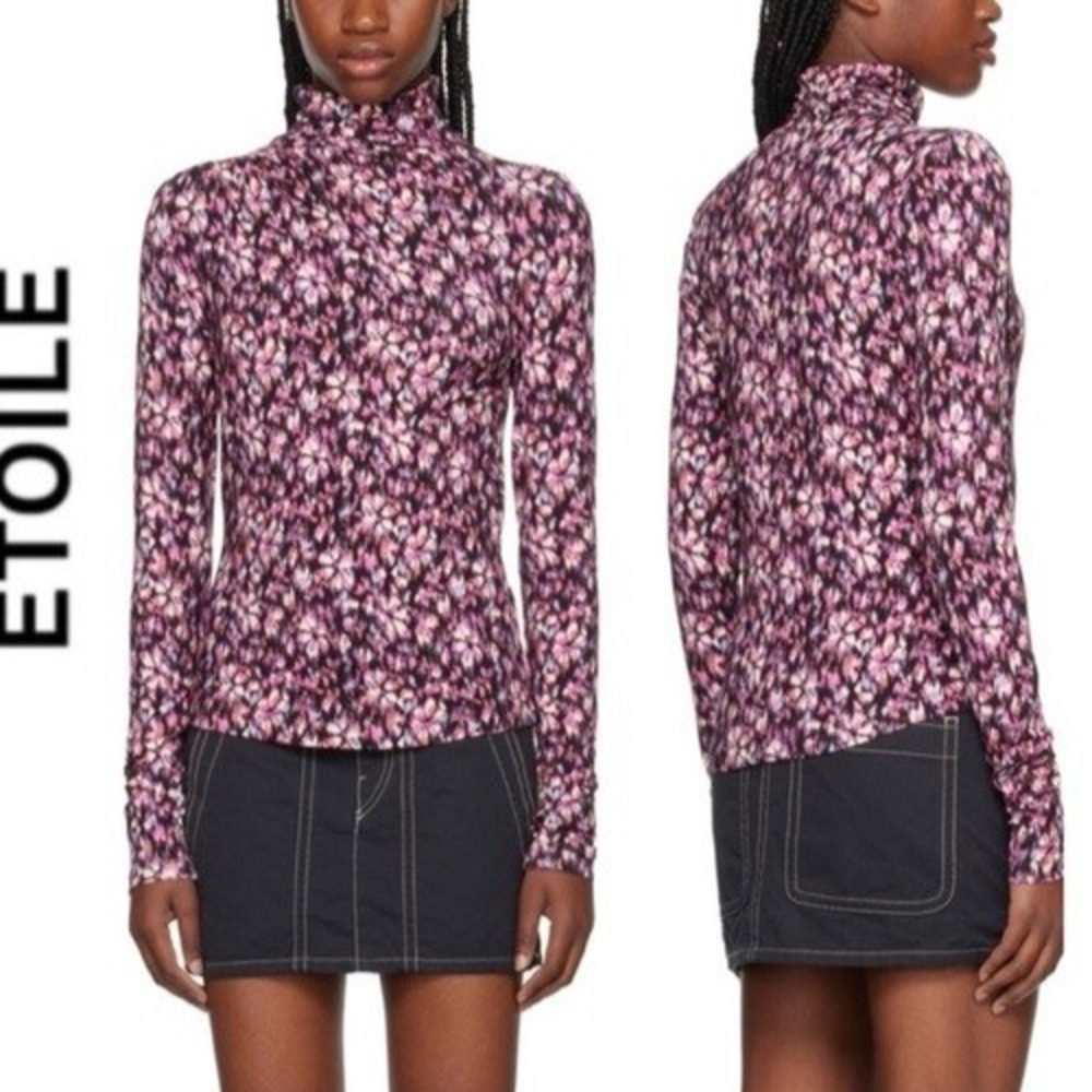 Isabel Marant Etoile Lou Floral Turtleneck Top 40 L Pink Mesh Whimsigoth Retro